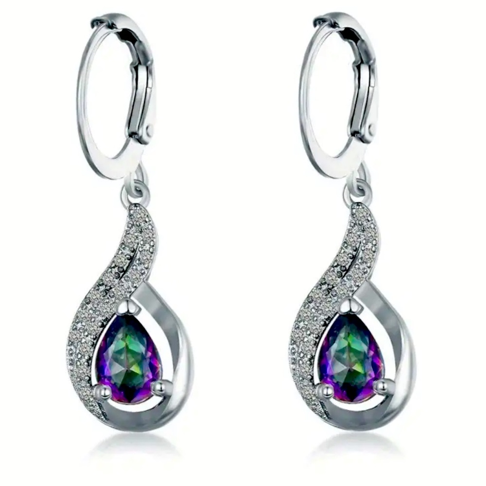 New! Rainbow mystic topaz Crystal dangle drop earrings s925 post